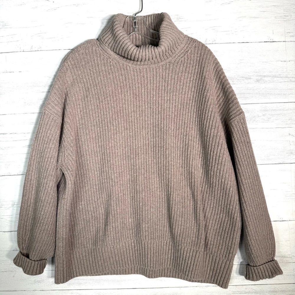 GAP Cowl Neck Oversized Brown Ribbed Knit Sweater Women's Size XL Chunky Cozy
